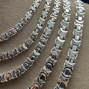 925 Sterling Silver Flat Euro Byzantine Chain Necklace, Byzantine Bali Chain, Byzantine Euro King Chain, Italian Solid Chain, Gift for Men afbeelding 3