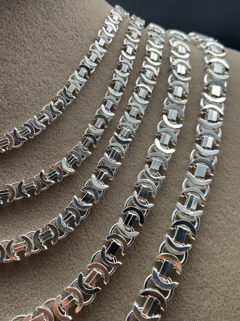 925 Sterling Silver Flat Euro Byzantine Chain Necklace, Byzantine Bali Chain, Byzantine Euro King Chain, Italian Solid Chain, Gift for Men afbeelding 3