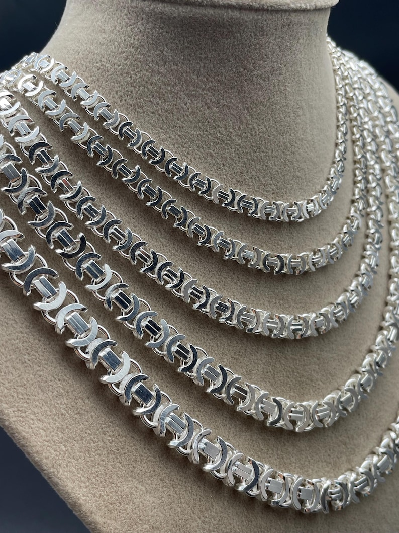 925 Sterling Silver Flat Euro Byzantine Chain Necklace, Byzantine Bali Chain, Byzantine Euro King Chain, Italian Solid Chain, Gift for Men afbeelding 5