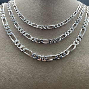 Figaro Link 925 Sterling Silver Chain Necklace, Italian Chain, Men&#39;s Figaro Chain, Gift for Birthday Chain, Necklace for Women, Solid Silver