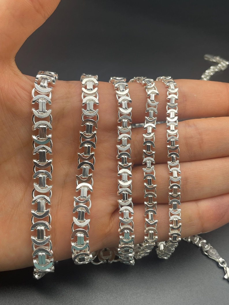 925 Sterling Silver Flat Euro Byzantine Chain Necklace, Byzantine Bali Chain, Byzantine Euro King Chain, Italian Solid Chain, Gift for Men afbeelding 8
