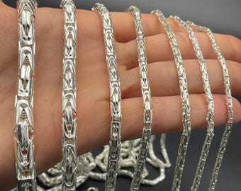 925 Sterling Silver Round Byzantine Chain, White King Chain Necklace, Solid Italian Byzantine Chain, Gift for Men, Round King Chain Jewelry