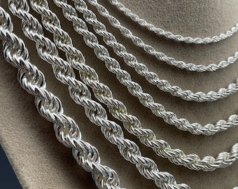 Halskette aus 925er Sterlingsilber mit Seilkette, gedrehte Kette, echter Silberschmuck, diamantgeschliffenes Seil, zierliches Geschenk für Frauen, Geburtstagsgeschenk, gestempelt
