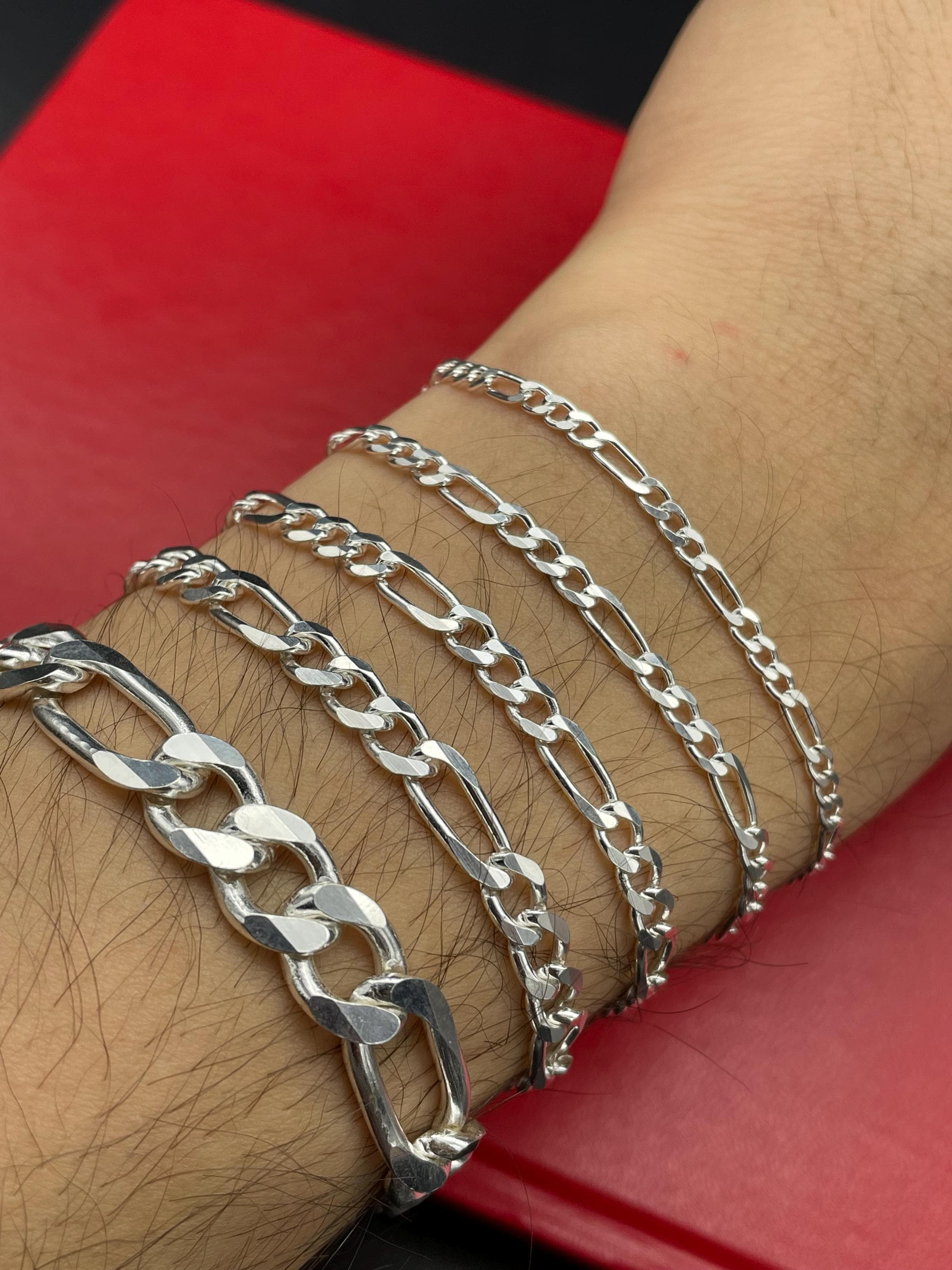 925 Sterling Silver Figaro Chain Bracelet, Men Figaro Chain