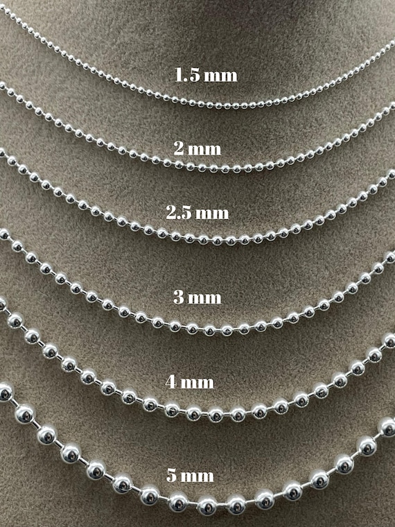 925 Sterling Silver Beaded Chain Necklace, Dainty Minimalist Ball