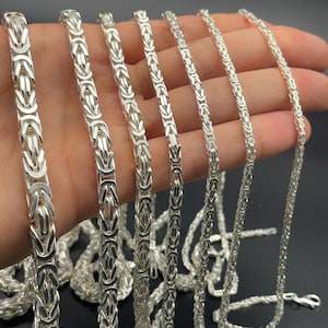 925 Sterling Silver Square King Byzantine Chain Necklace, Chunky Byzantine Chain, Bali Byzantine Chain, Gift for Birthday, Solid Handmade