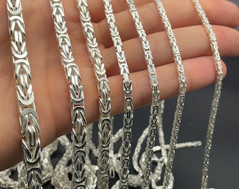 925 Sterling Silver Square King Byzantine Chain Necklace, Chunky Byzantine Chain, Bali Byzantine Chain, Gift for Birthday, Solid Handmade