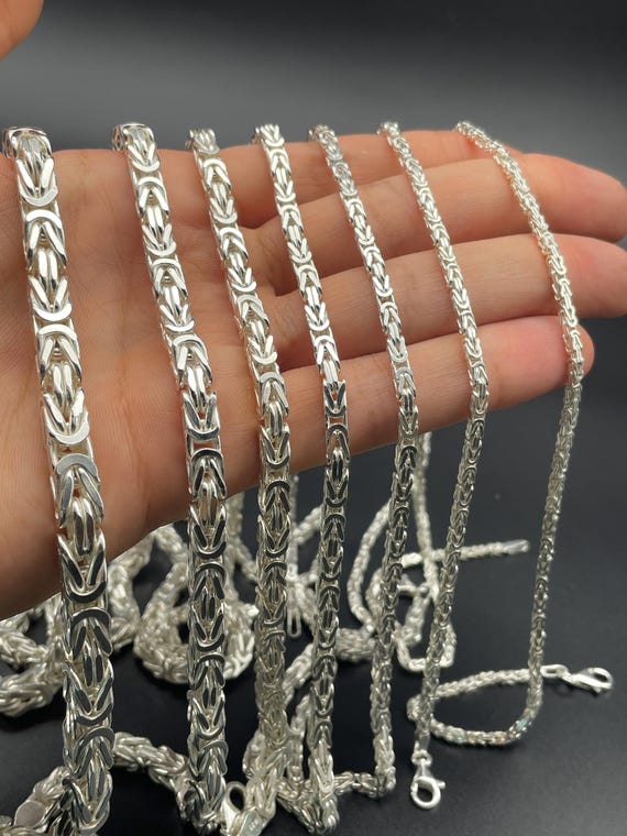 925 Sterling Silver Square King Byzantine Chain Necklace, Chunky
