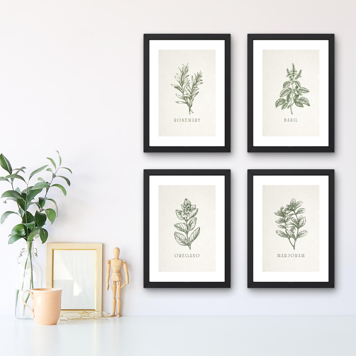 Vintage Herb Print Bundle | Handdrawn Kitchen Herbs, Kitchen Wall Decor ...