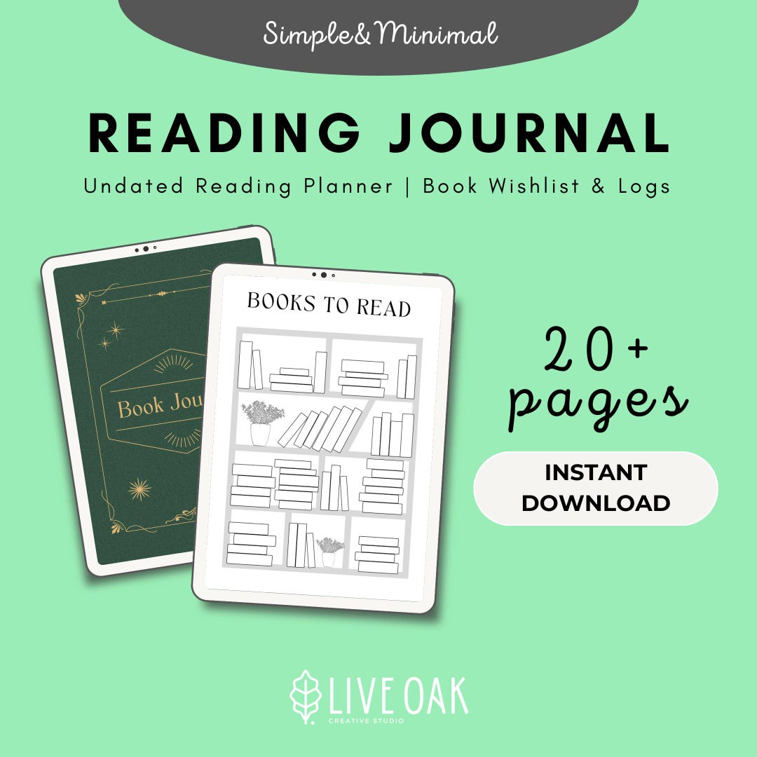 READING JOURNAL BUNDLE - Printable Journal Pages - Digital Planner ...