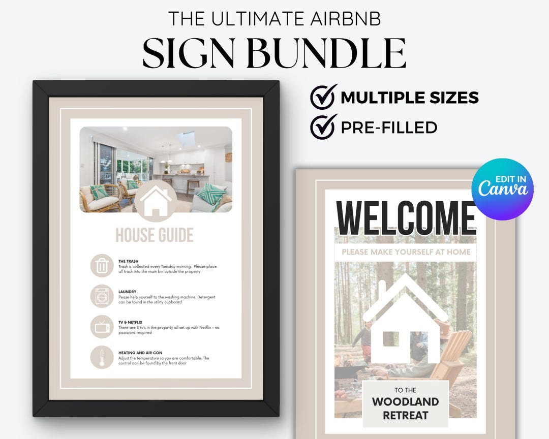 Airbnb Sign Bundle Template, Airbnb Signs for Short Term Rental, Airbnb ...