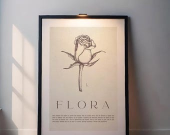 Vintage Floral Print, Antique Rose Printable Wall Art, Rose Flower Sketch, Botanical Farmhouse Décor, Spring French Country Digital Art