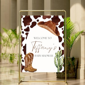Baby Shower modificabile Benvenuto segno Little Cowboy Western Tema festa 18x24 Whimsical Western Cowboy modificabile stampabile digitale download