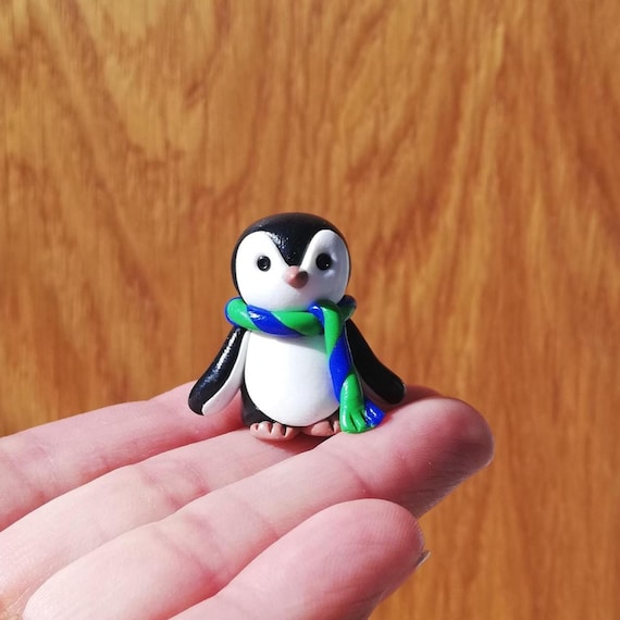 Handcrafted Polymer Clay Penguin Figurine: Miniature Animal Sculpture, Penguin Lovers Gift