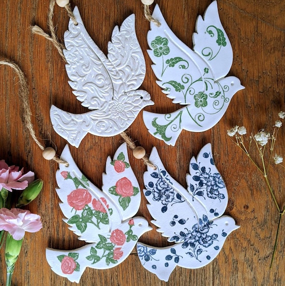 Handmade Clay Dove Ornament – Peace Symbol Keepsake Gift, Floral Hanging Decoration, Meaningful Gift for Any Occasion