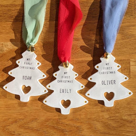 Handcrafted Baby’s First Christmas Ornament, Personalised Name Tree Decoration, Newborn Christmas Keepsake