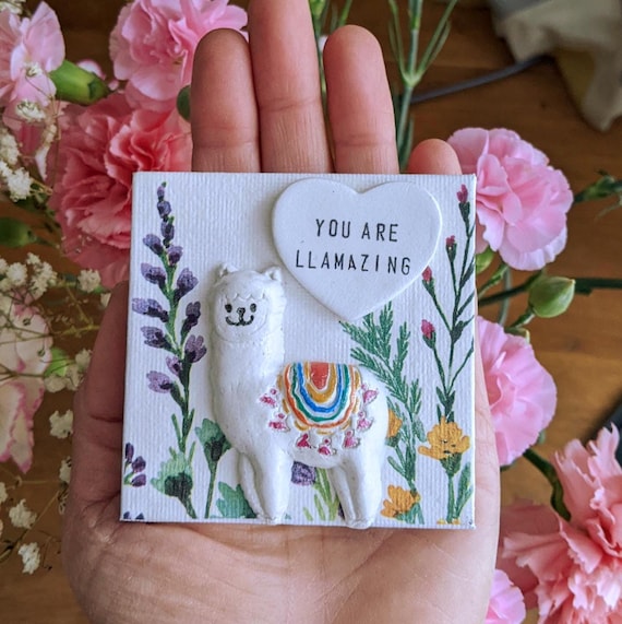 Mini Llamazing Canvas – Handmade Clay & Decoupage (7.5 x 7.5 cm), llama, alpaca art