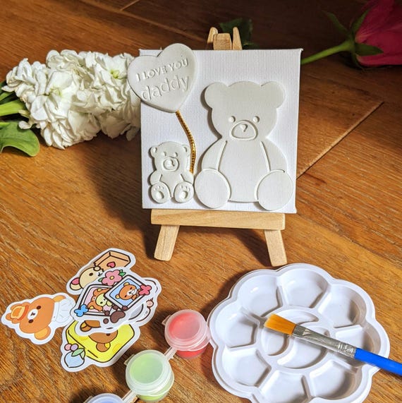 Paint Your Own Bear Canvas Kit – Keepsake Craft for Mummy or Daddy, father's day gift.