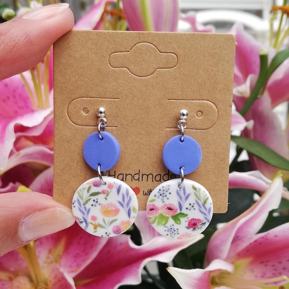 Handmade Lavander colour Flower Earrings – Polymer Clay Studs in Unique Shapes, for summer outfit.