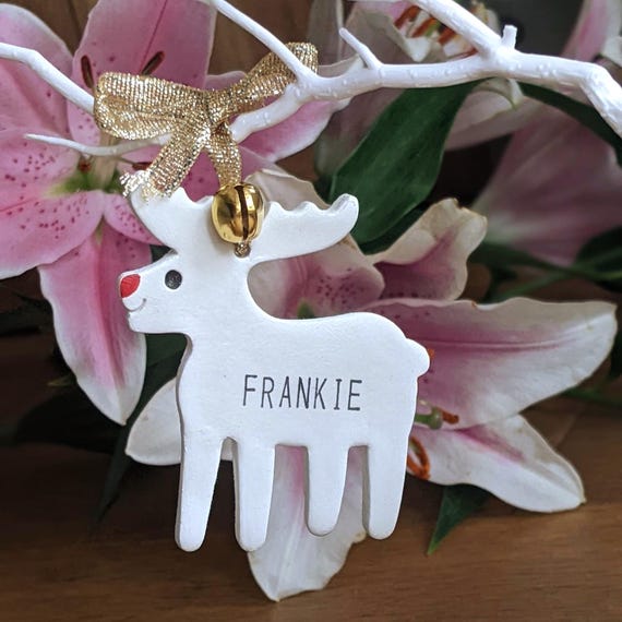 Personalised Christmas Reindeer Ornament | Handmade Clay Bauble, Children Gift