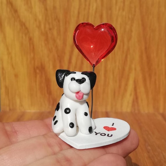 Handcrafted Polymer Clay Dalmatian Figurine: 'I Love You' Dog Lover Gift