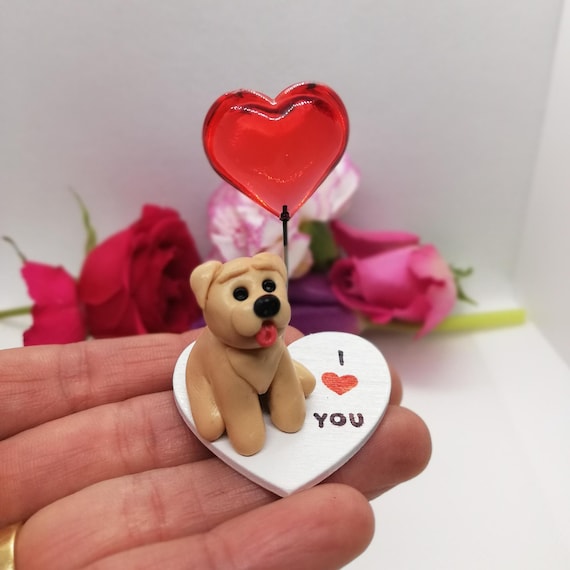 Handcrafted Polymer Clay Labrador Figurine: 'I Love You' Dog Lover Gift
