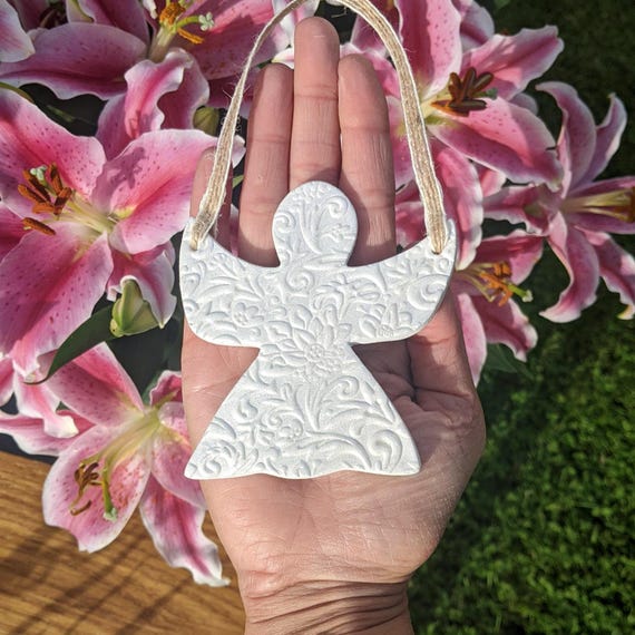 Handmade Angel Christmas Ornament, Personalised Remembrance Keepsake, Clay Tree Decoration