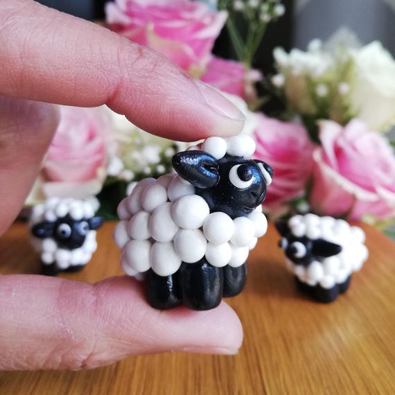 Handmade Scottish Sheep Figurine: Polymer Clay Miniature