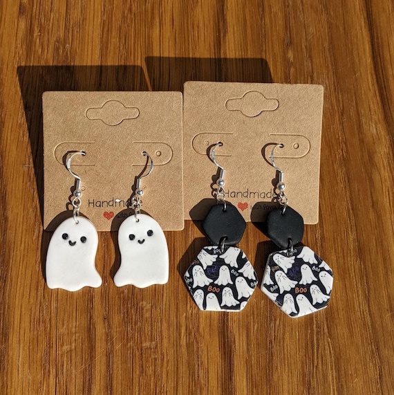 Handmade Polymer Clay Ghost Earrings: Spooky Halloween Jewelry