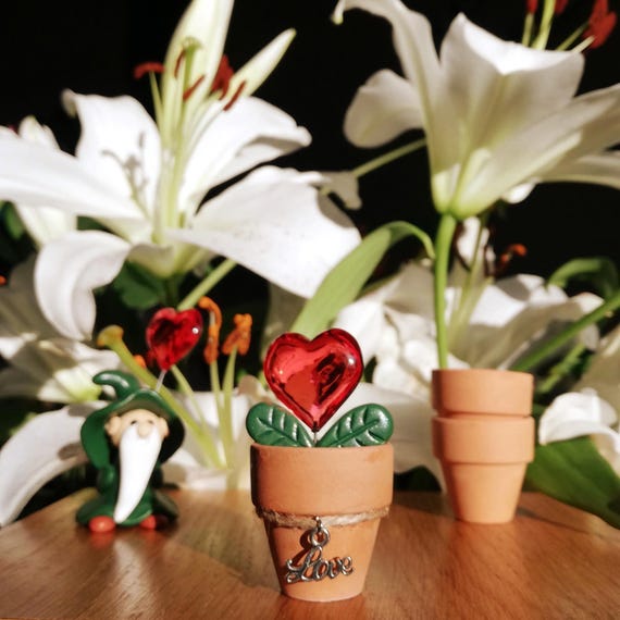 Mini Potted Flower Heart: Polymer Clay Plant Companion with Charm