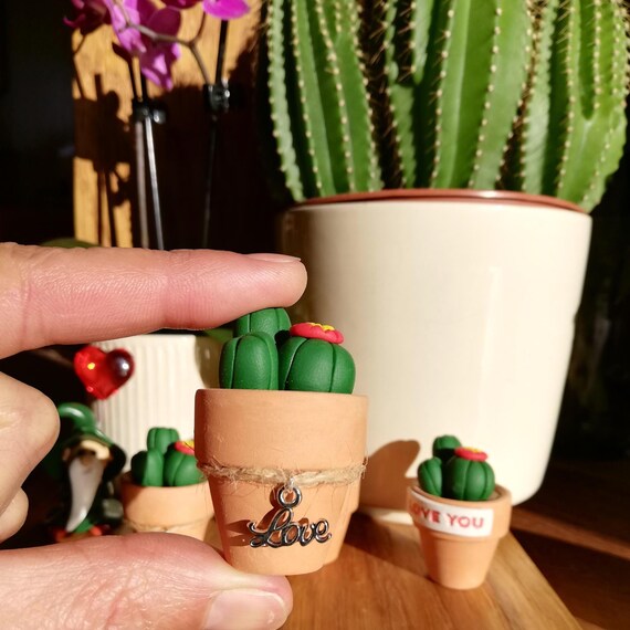Handmade Mini Cactus, Polymer Clay Succulent in Terracotta Pot