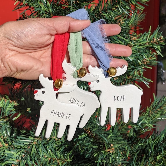 Personalised Christmas Reindeer Ornament | Handmade Clay Bauble, Children Gift
