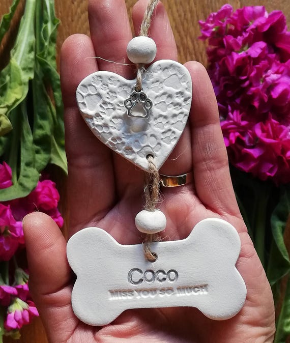 Personalised Clay Dog Bone, Home Decoration, Handcrafted Pet Memorial.
