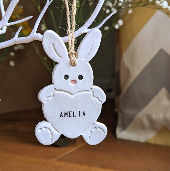 Personalised Clay Easter Bunny Name Tag, Spring Decoration Keepsake