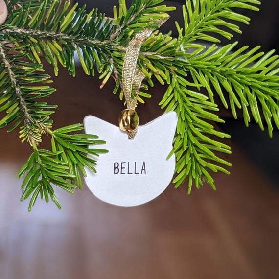 Personalised Pet Ornament, Handcrafted Cat shape Christmas Decoration, pet gift tag