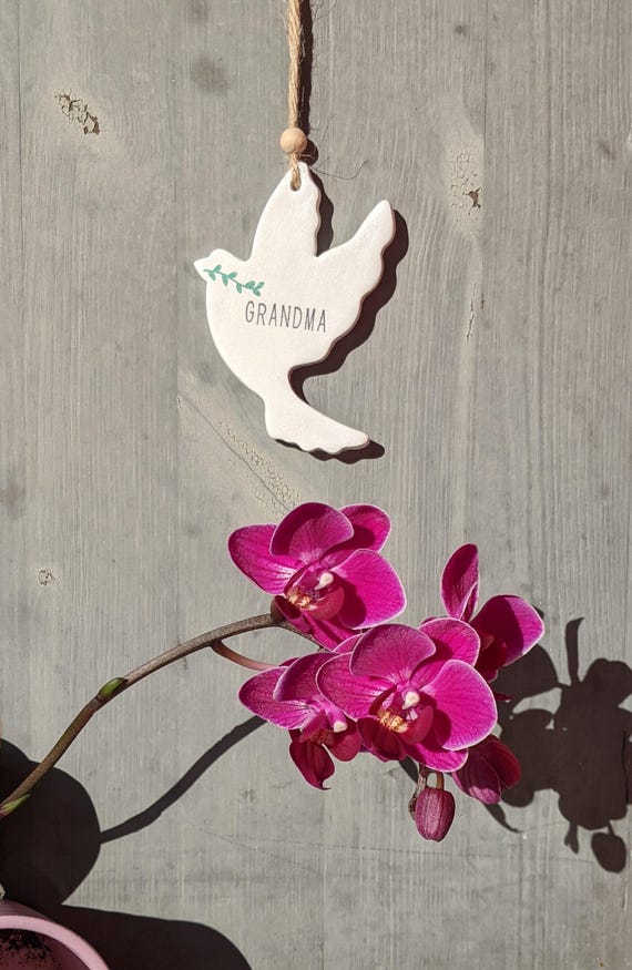 Personalised White Clay Dove Ornament, Handmade Clay Keepsake  Memorial