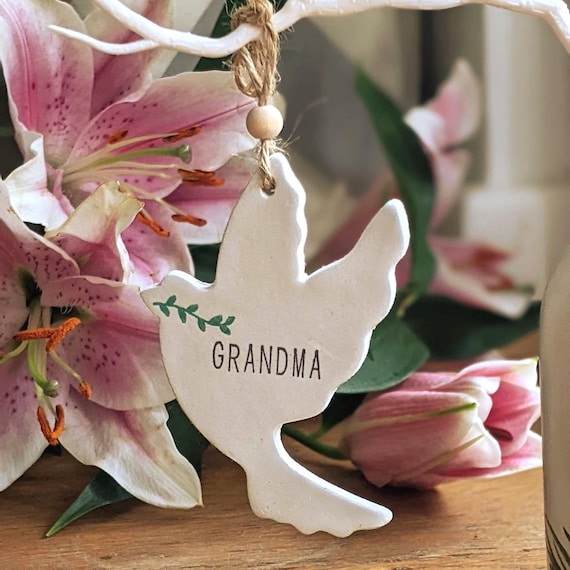 Personalised White Clay Dove Ornament, Handmade Clay Keepsake