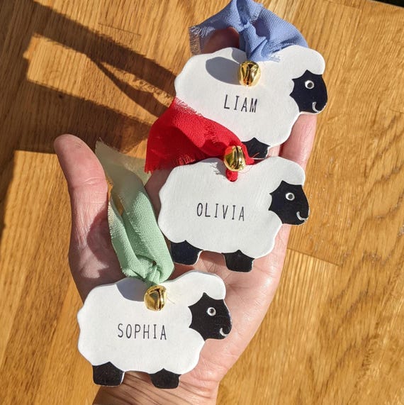 Handcrafted Scottish Blackface Sheep Christmas Decoration, Personalised Name Ornament, Farmhouse Christmas Gift