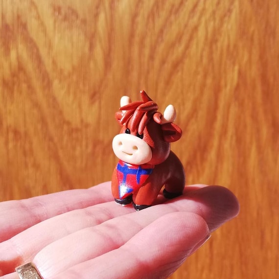 Polymer Clay Highland Cow Figurine: Handcrafted Miniature Heiland Coo