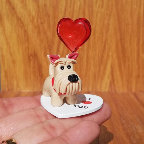 Scottish Terrier Dog Figurine: Polymer Clay Sculpture with Heart Balloon, for Dog lovers