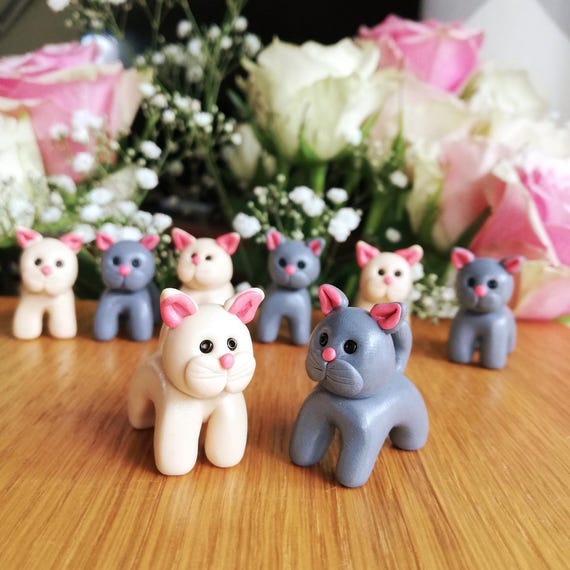 Handcrafted Polymer Clay Cat Figurine: Miniature Kitty Sculpture, Cat Lovers Gift