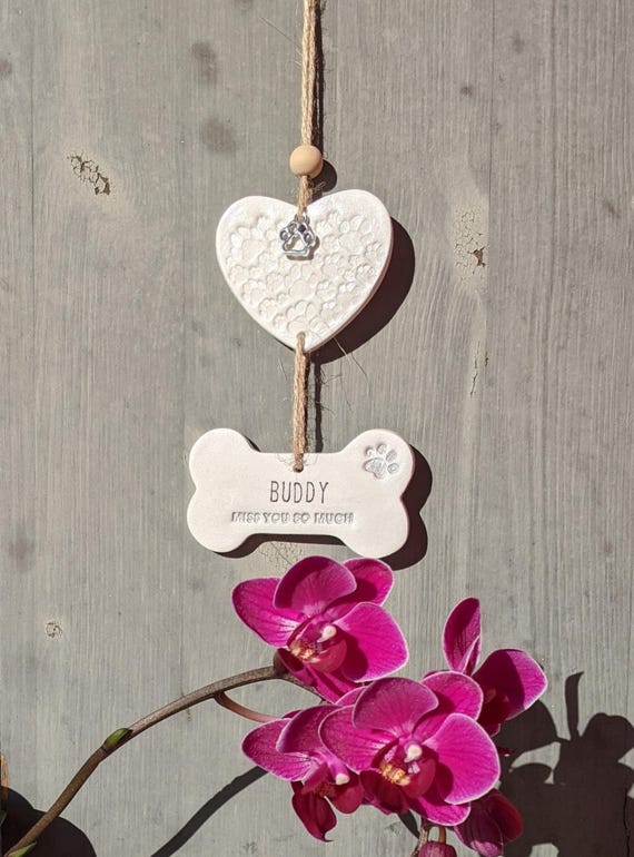 Personalised Clay Dog Bone, Home Decoration, Handcrafted Pet Memorial.