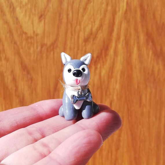 Handmade Polymer Clay Siberian Husky Figurine: Dog Lover Gift