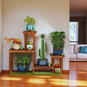 Indoor Plant Stand Shelf – 6 Tier Wooden Plant Rack for Living Room, Balcony, or Patio – Modern Multi-Level Plant Display for Home Decor