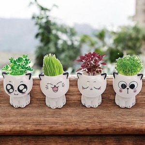 Mini Cat Ceramic Planter | Adorable Cartoon Succulent Pot for Desk Table Decor | Perfect Gift for Cat Lovers Plant Enthusiasts