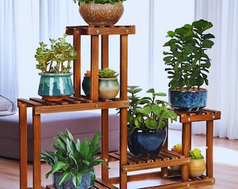 6-Tier Wooden Plant Stand – Modern Multi Tier Plant Shelf for Indoor Plants, Living Room, Home Decor Display