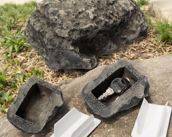 Caja de almacenamiento de llaves con forma de roca falsa, imitación de piedra, para decoración del hogar, jardín, patio y exterior, soporte seguro para decoración de piedra.