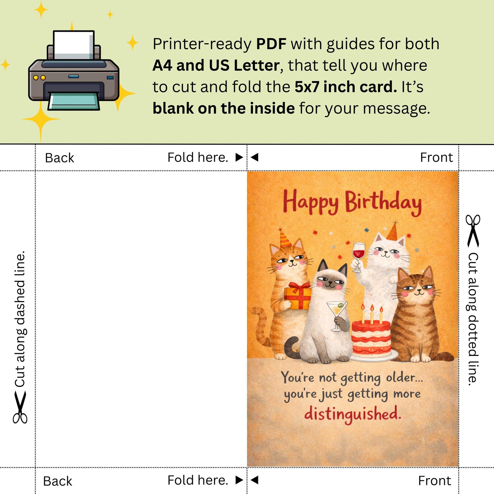 Funny Cat Birthday Card Printable of Distinguished Cats (digital ...