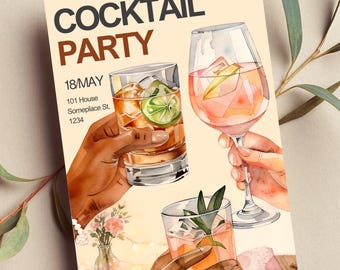 Editable Cocktails and Conversations, Adult Invite, Cocktail Party, Printable or Digital Invitation