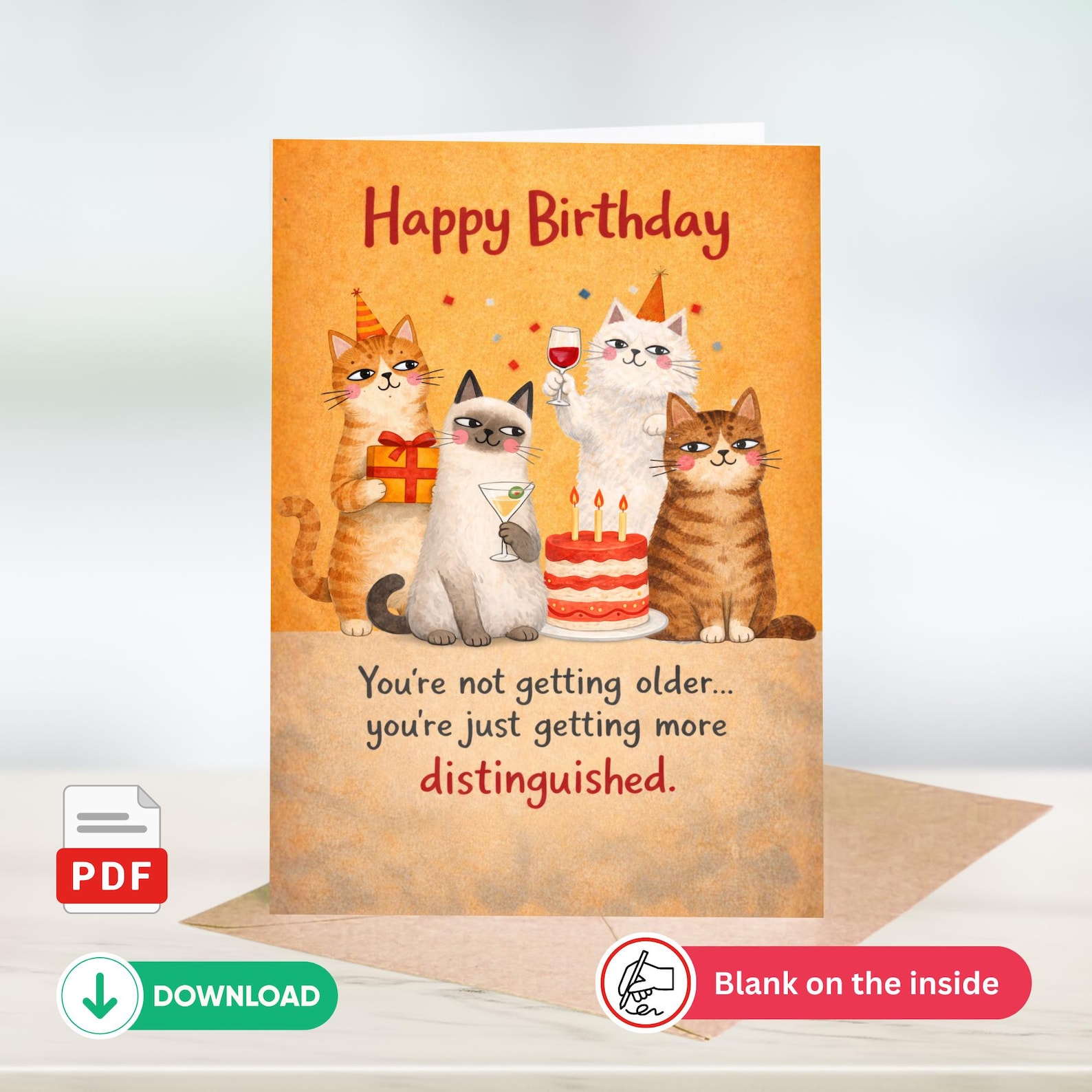 Funny Cat Birthday Card Printable of Distinguished Cats (digital ...
